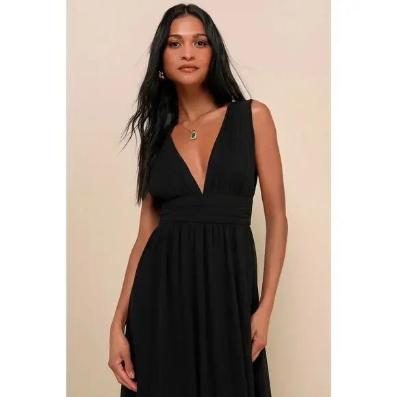 NWOT Lulus Heavenly Hues Black Maxi Dress Bridesmaid Wedding Banquet Formal M - Picture 5 of 6